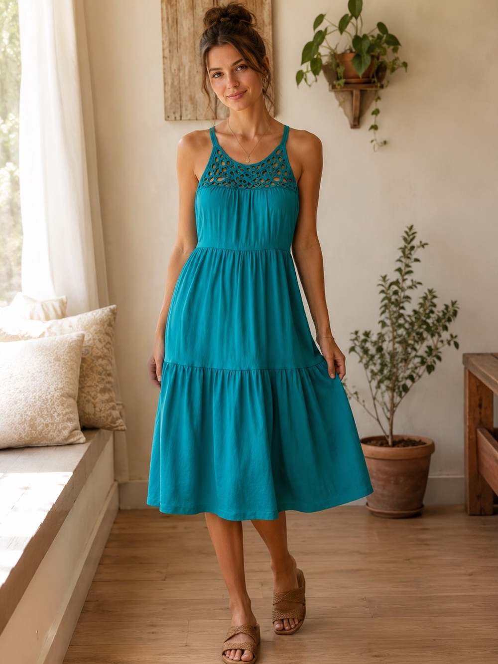 Anthropologie DELETTA teal Scenic Route Dress, XS.